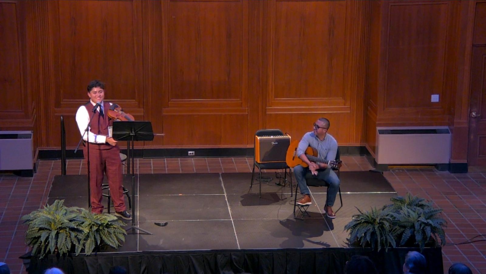 Jonathan Zapuche sharing the Great Hall stage at Salisbury University with Daniel Minchala