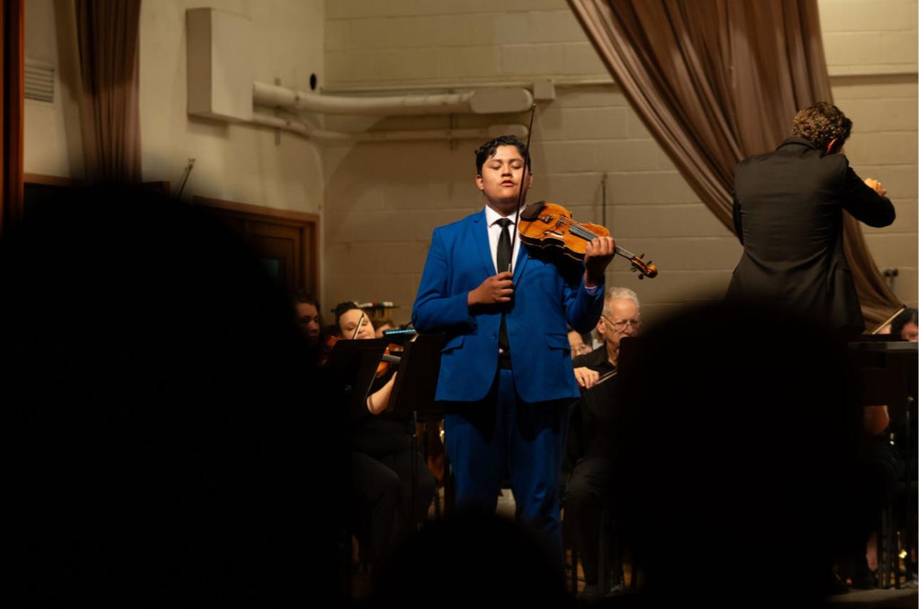Jonathan Zapuche performing as soloist with the Wilmington Community Orchestra
